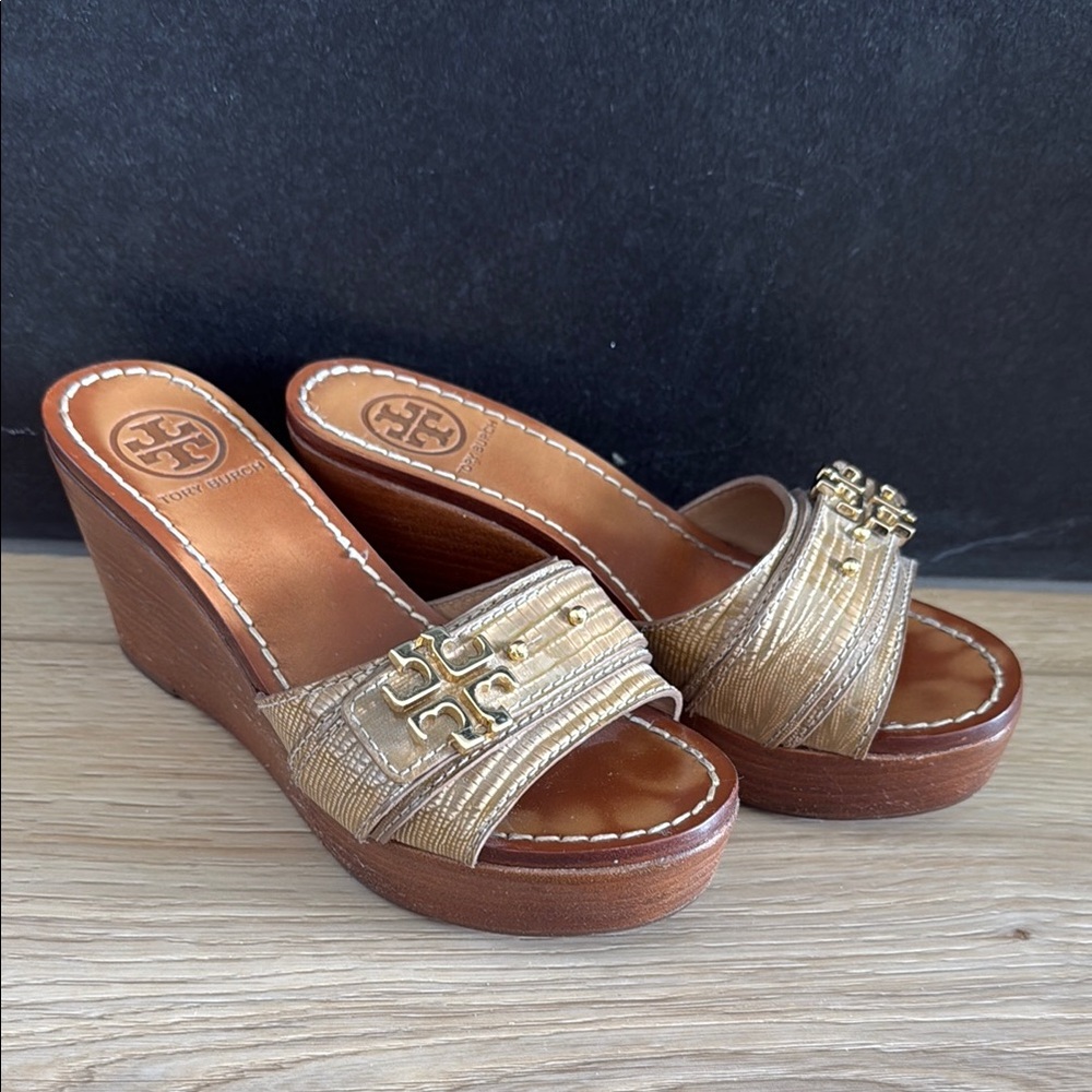 Tory Burch Gold Wedge Sandals